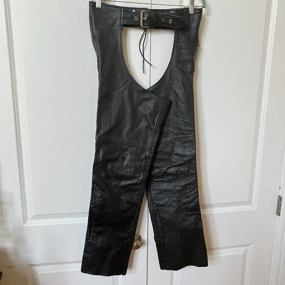Vintage Unik Leather Chaps Riding Motorcycle Biker Belt Strap Lace Tie Back XS - Picture 2 of 9